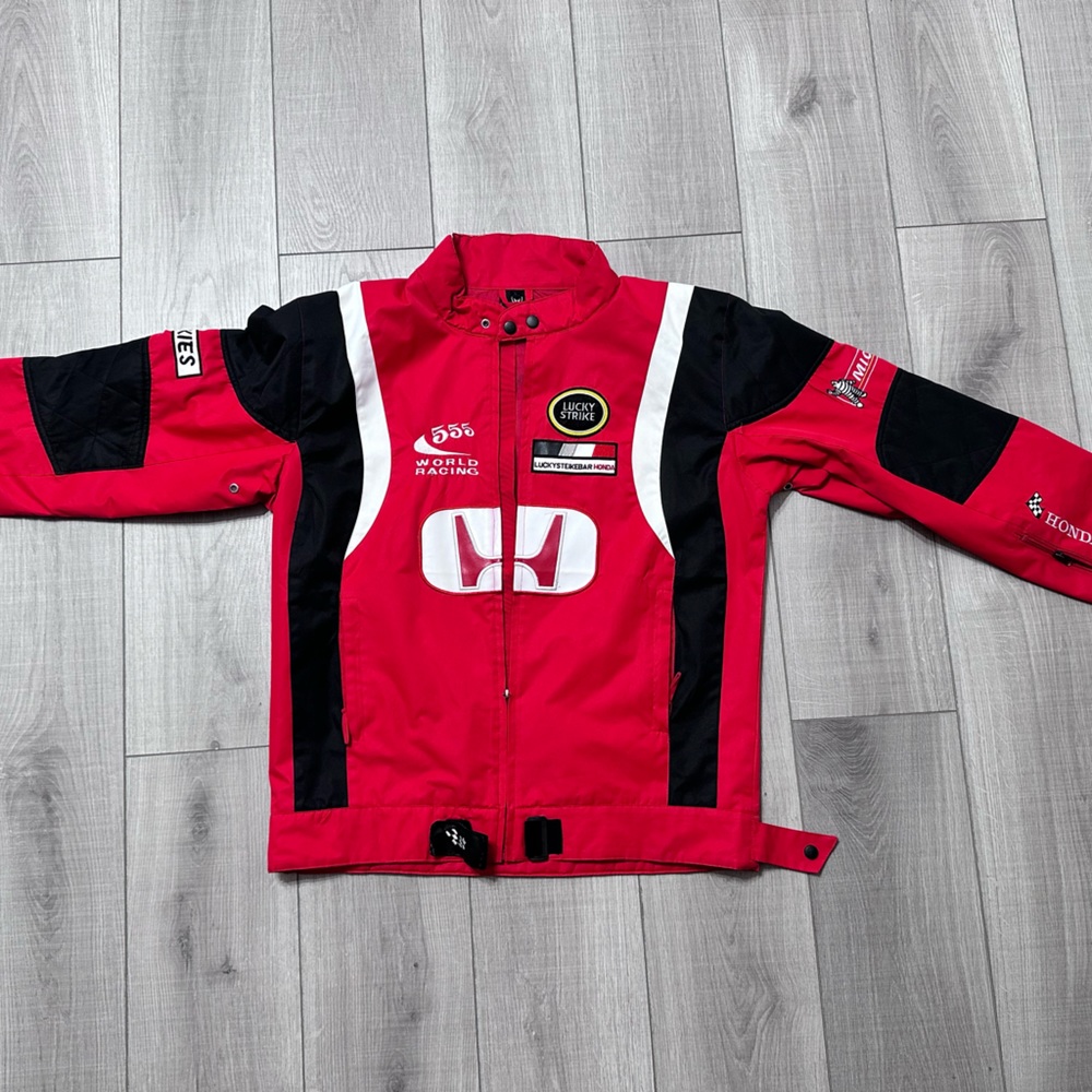 Pre-owned vintage red Honda racing jacket 555 (large)